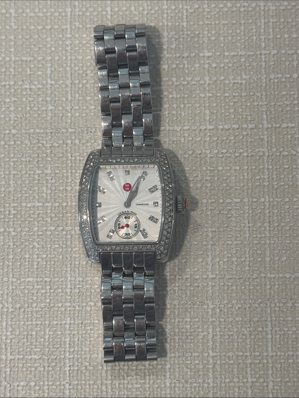 Michele Mini Diamond Bezel Stainless Steel Watch with Urban Head